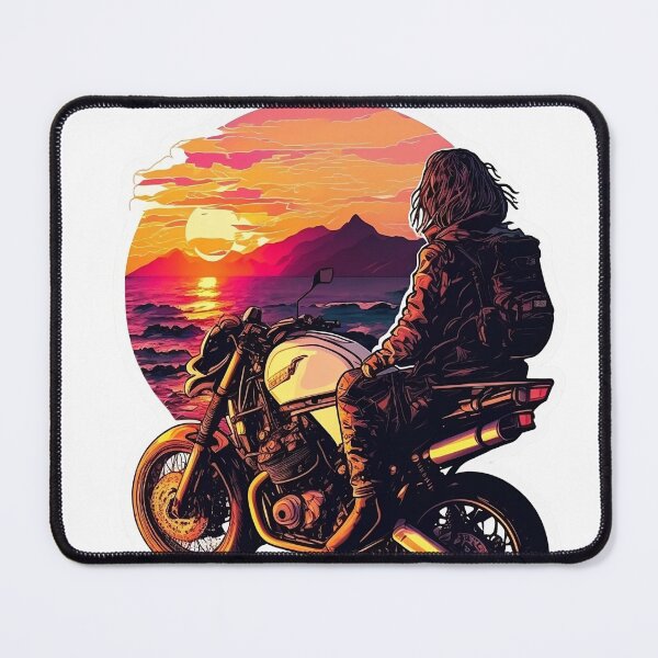 Item preview, Cafe racer motorcycle rider enjoying sunset designed and sold by YammsDesign.