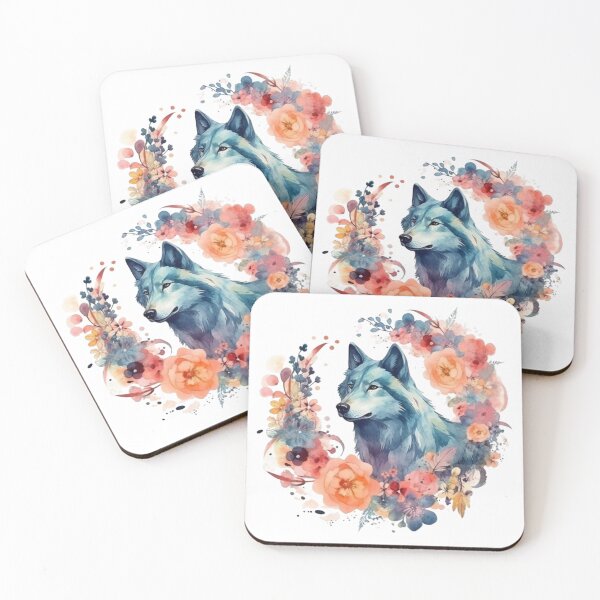 Item preview, Colorful Wolf With Flowers designed and sold by letsgetinspired.
