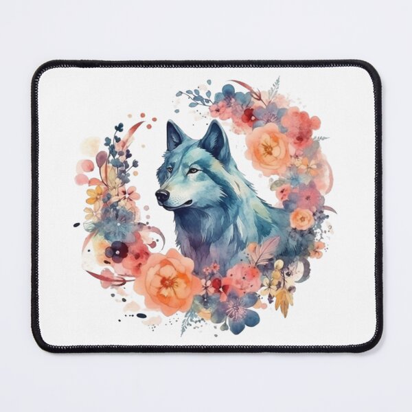 Item preview, Colorful Wolf With Flowers designed and sold by letsgetinspired.
