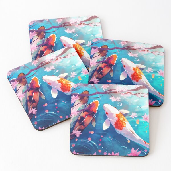 Item preview, Peaceful Koi Pond with Cherry Blossoms - Anime Wallpaper designed and sold by KAIGAME Art.