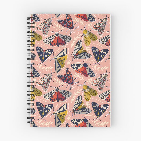 Item preview, Quirky beautiful moths // vivid tangerine pink textured background oxford navy blue ivory yellow and red tiger moth insects designed and sold by SelmaCardoso.
