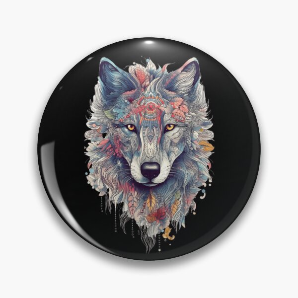 Item preview, Colorful Wolf With Flowers designed and sold by letsgetinspired.