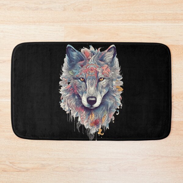 Item preview, Colorful Wolf With Flowers designed and sold by letsgetinspired.