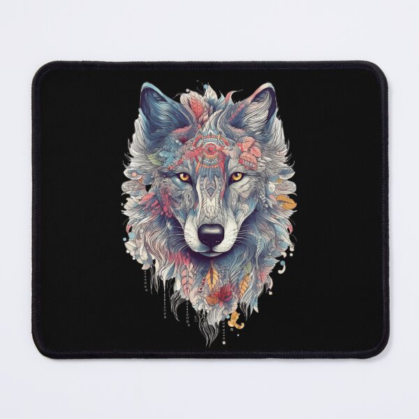 Item preview, Colorful Wolf With Flowers designed and sold by letsgetinspired.
