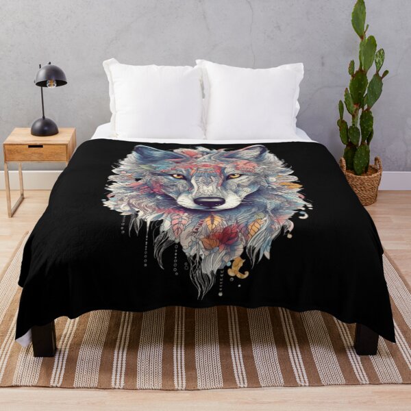 Item preview, Colorful Wolf With Flowers designed and sold by letsgetinspired.