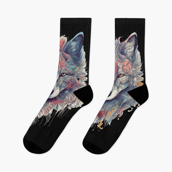 Item preview, Colorful Wolf With Flowers designed and sold by letsgetinspired.