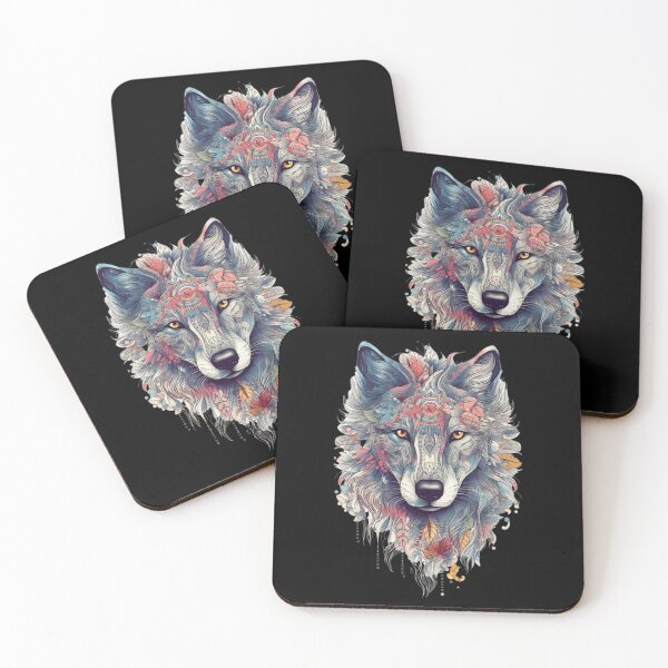 Item preview, Colorful Wolf With Flowers designed and sold by letsgetinspired.