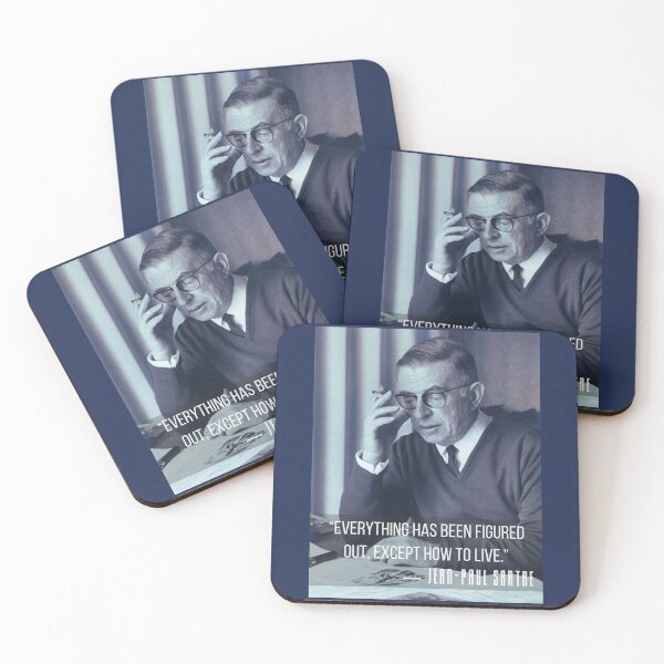Item preview, Sartre portrait and  quote: Everything has been figured out, except how to live. designed and sold by artbleed.
