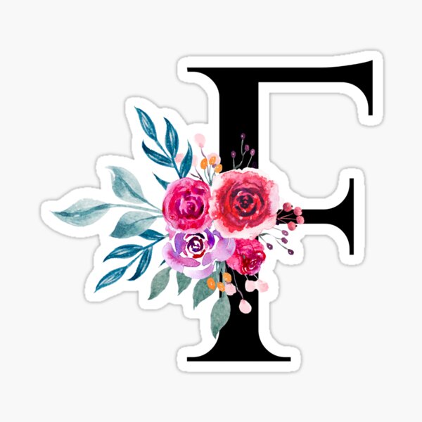 Personalized Monogram Initial Letter F Blue Watercolor Flower