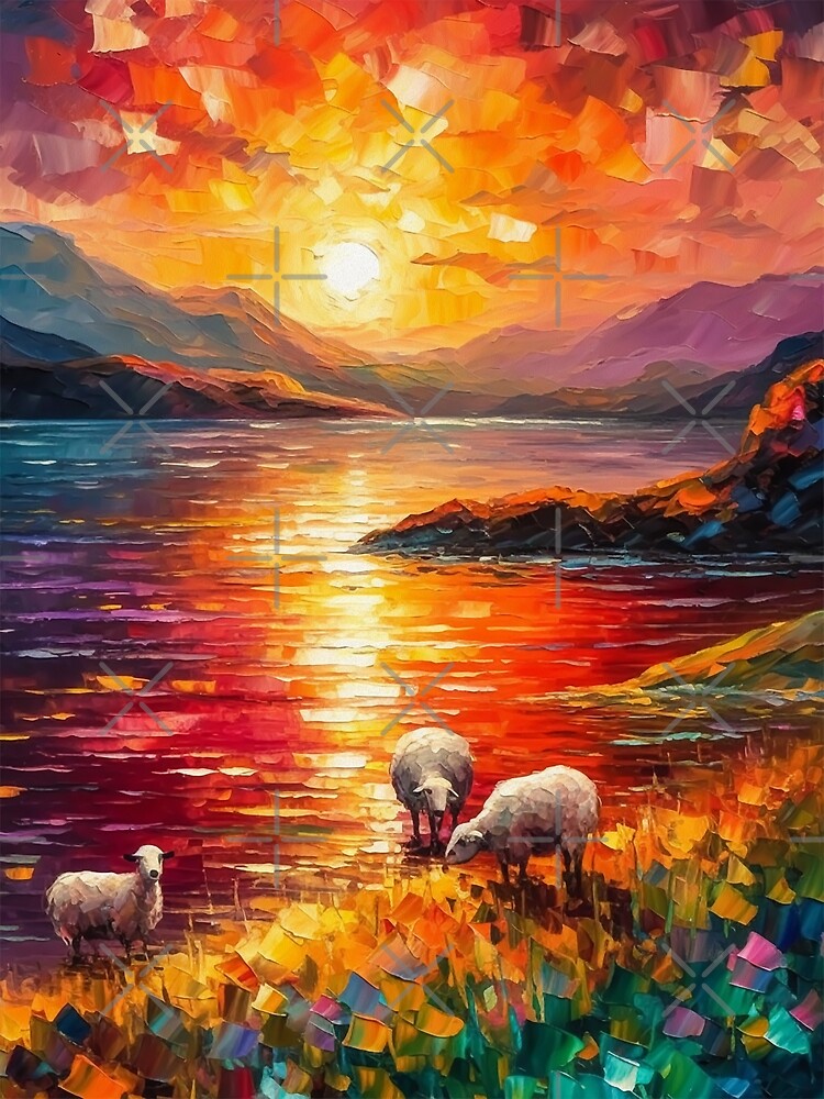 Countryside Sunset Landscape, Palette Knife Oil Digital Painting Poster  for Sale by VividViews