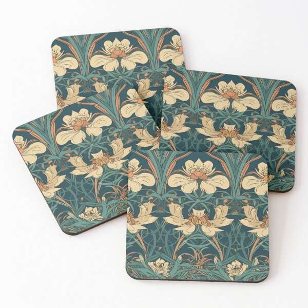 Artikelvorschau, Jugendstil-Creme und grünes nahtloses Musterdesign entworfen und verkauft von SelectiveArt.