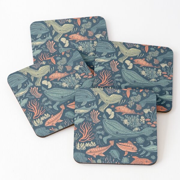 Item preview, boho underwater sea creatures pattern designed and sold by Dreamakerstudio.