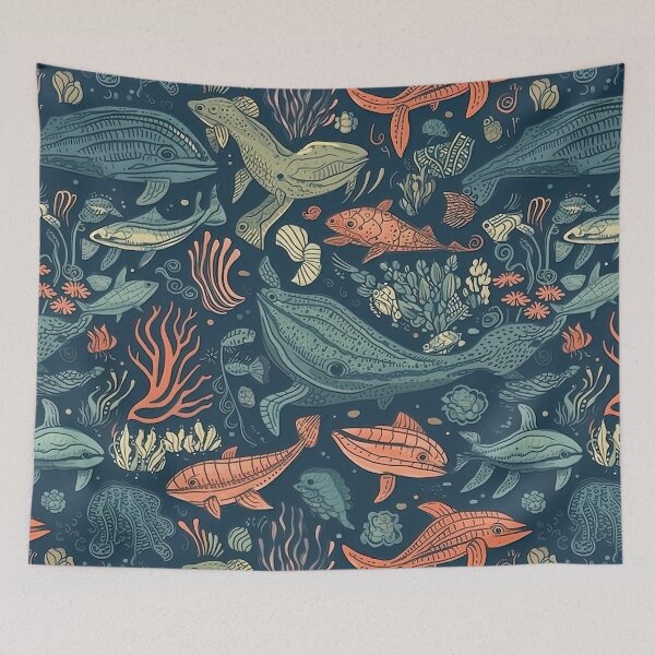 Item preview, boho underwater sea creatures pattern designed and sold by Dreamakerstudio.