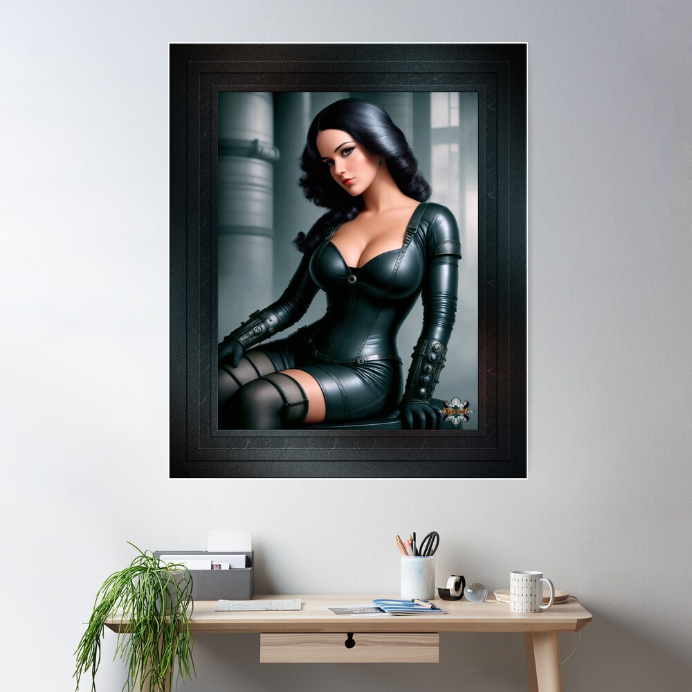 Portrait Of A Model In Industrial Renaissance Fashion Alluring AI Concept Art Illustration by Xzendor7 Wall Poster