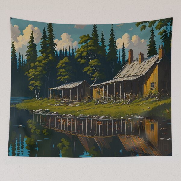 Item preview, Tranquil Rustic Lake Landscape Watercolor. designed and sold by Bb-gl.