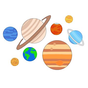 Solar System Astronomy Icons Stickers Set. Cute Cartoon Planets