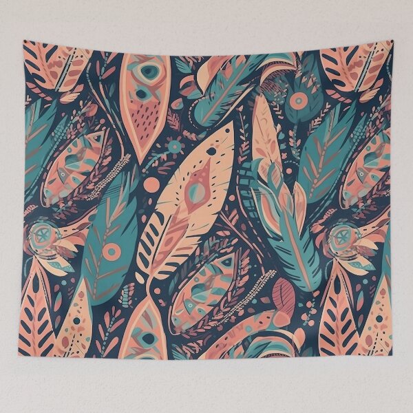 Item preview, feathers boho feminine patterns designed and sold by Dreamakerstudio.