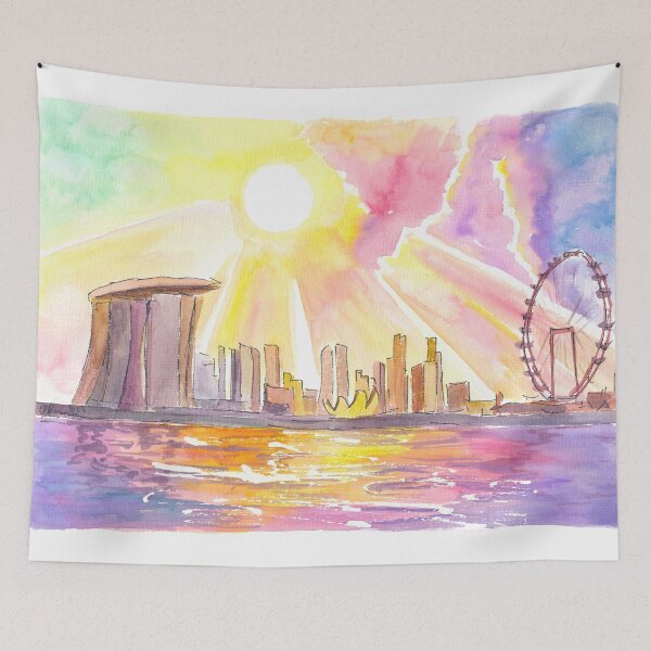 Aperçu de l'œuvre Vue impressionnante sur le front de mer de Singapour, le port et la grande roue créée et vendue par artshop77.