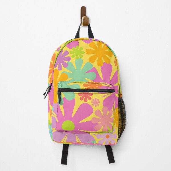 Item preview, Retro Flowers 60s 70s Aesthetic Floral Pattern in Neon Pastel Pink Orange Yellow Chartreuse Lavender designed and sold by kierkegaard.