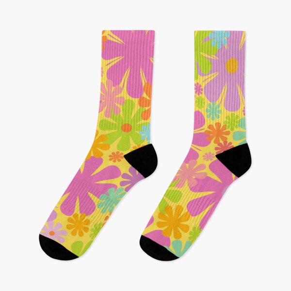 Item preview, Retro Flowers 60s 70s Aesthetic Floral Pattern in Neon Pastel Pink Orange Yellow Chartreuse Lavender designed and sold by kierkegaard.