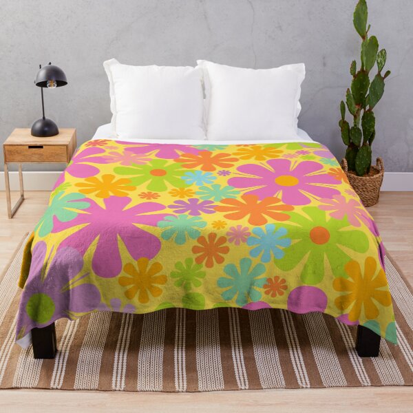 Item preview, Retro Flowers 60s 70s Aesthetic Floral Pattern in Neon Pastel Pink Orange Yellow Chartreuse Lavender designed and sold by kierkegaard.