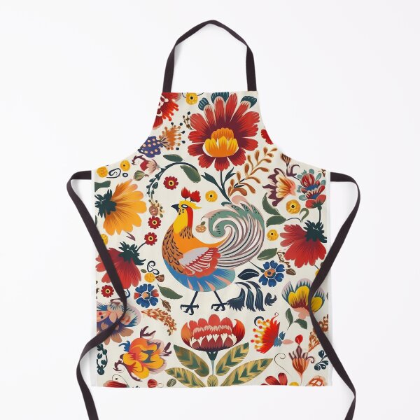 Item preview, Folktale inspired motifs, rooster, red hues, floral, Hungarian designed and sold by EmeraldeaArt.