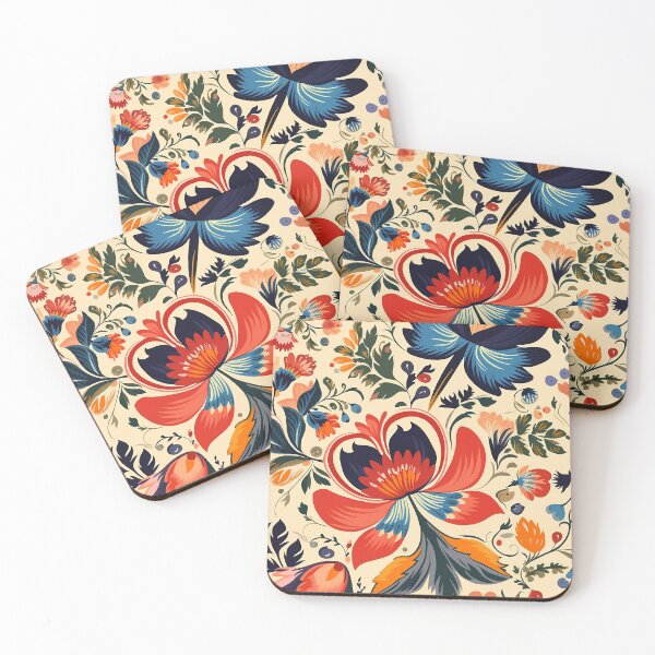 Item preview, Folklore and Folktale inspired motifs, Kalocsa, red-blue hues, floral, Hungarian designed and sold by EmeraldeaArt.