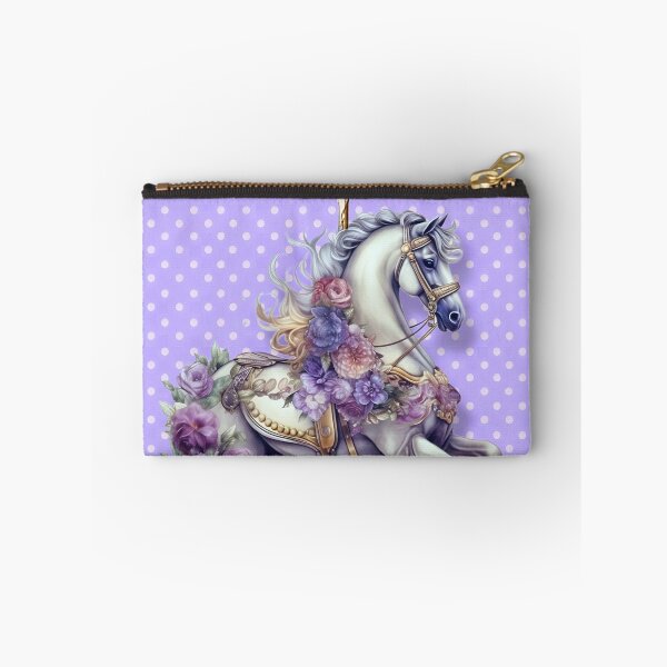 Aperçu de l'œuvre "Cheval de carrousel violet à fleurs et à pois." créée et vendue par CherNikDesigns.