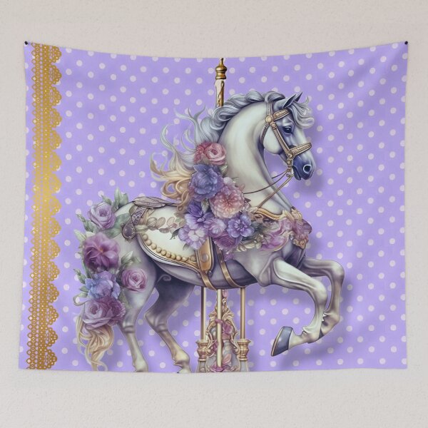 Item preview, "Purple Floral & Polka Dotted Carousel Horse." designed and sold by CherNikDesigns.