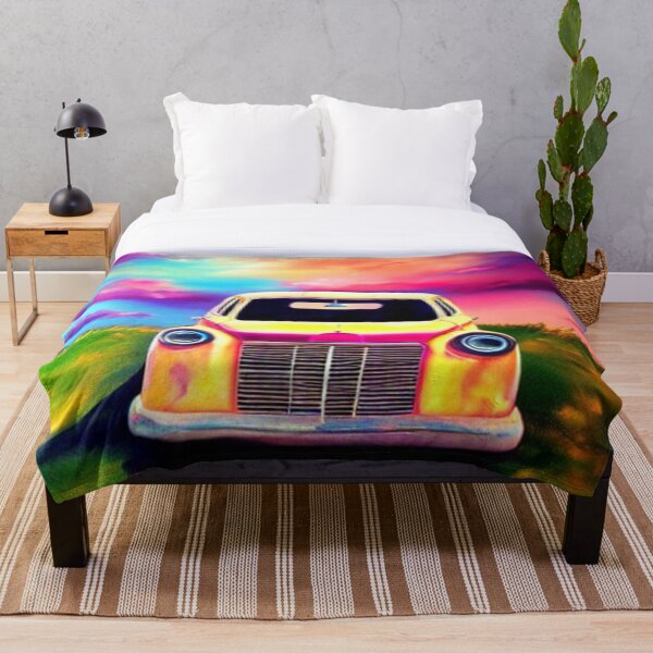 Item preview, Retro Yellow Car Against A Blue- Pink Sky designed and sold by CatherineDossa.