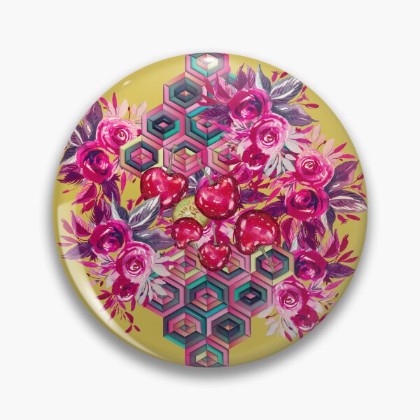 Item preview, Roses, cherries and hexagons, psychedelic art designed and sold by IngaDesign.