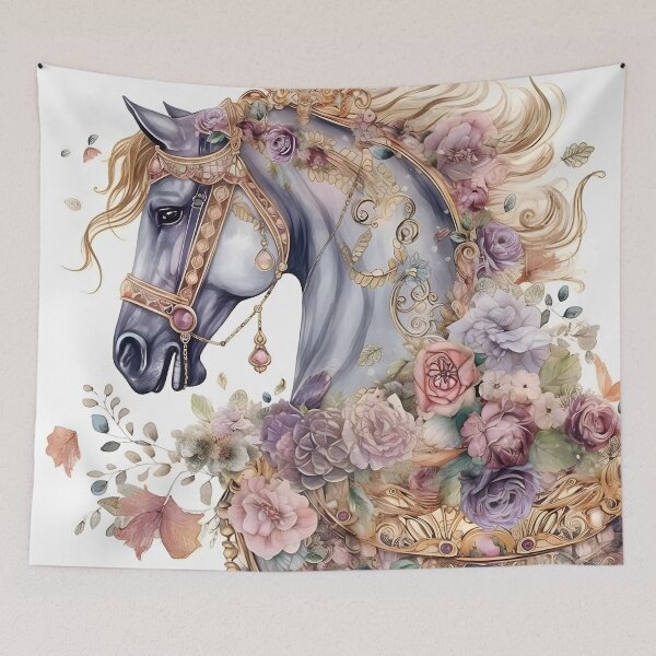 Item preview, "Majestic Floral Carousel Horse." designed and sold by CherNikDesigns.