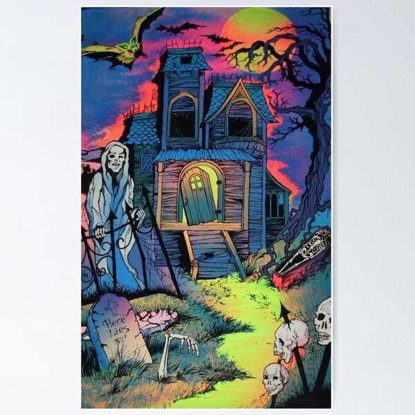 Item preview, Haunted House - Retro Blacklight Style Graveyard Scene designed and sold by WigOutlet.