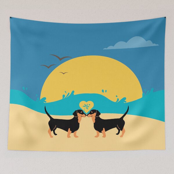 Item preview, Summer Beach with Sun for Dachshund Lovers designed and sold by SeasonalDogs.