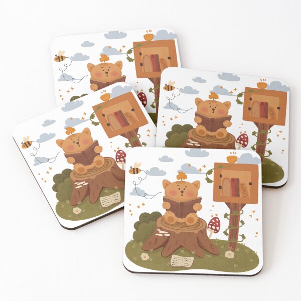 Item preview, Cute bear reading a book near a library designed and sold by aline-draws.