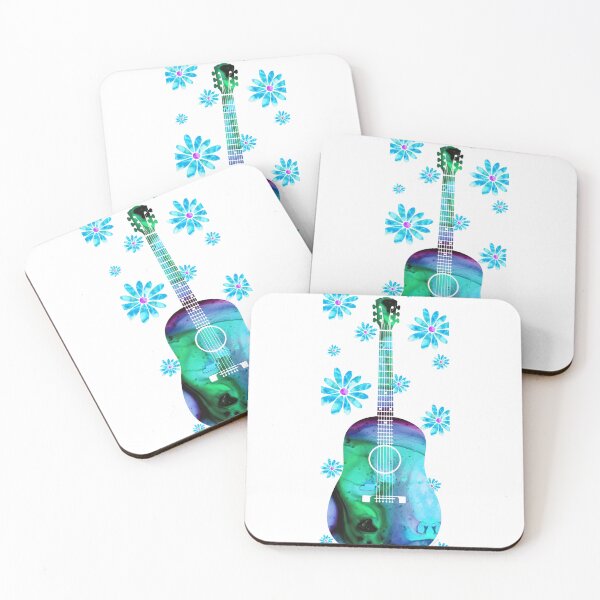 Item preview, Floral Acoustic Guitar With Blue Flowers designed and sold by Sharon Cummings Art.