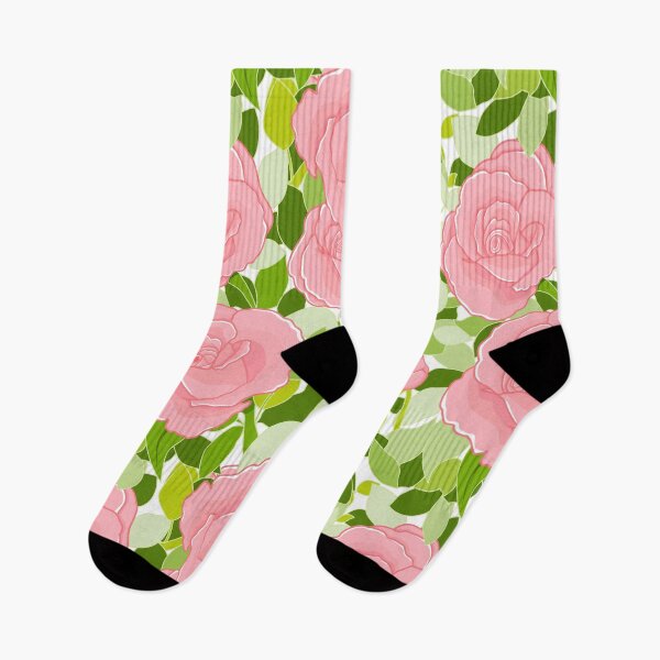 Item preview, Kawaii Pink Summer Rose with Green Leaves | Flower Pattern designed and sold by Moyanana.