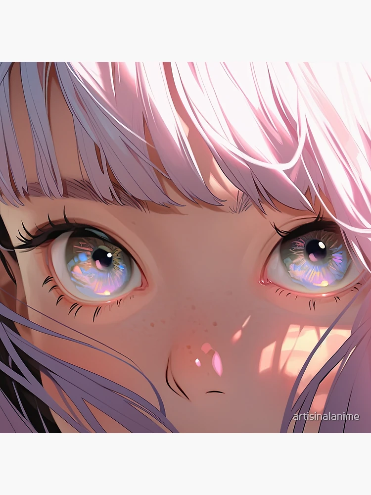 Close-up photo of detailed female anime eyes