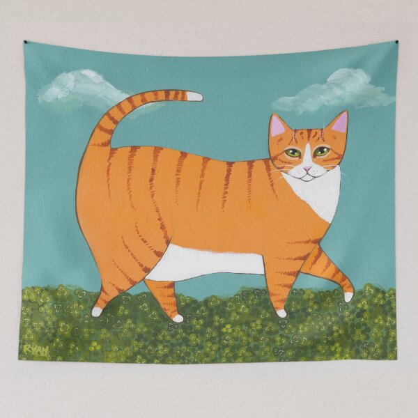 Item preview, Chonky Ginger Cat in Clover designed and sold by KilkennyCat Art.