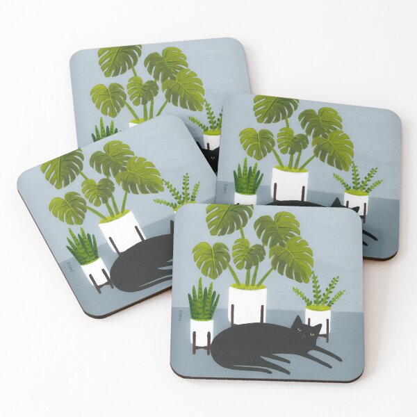 Item preview, Black Cat and Potted Plants designed and sold by KilkennyCat Art.