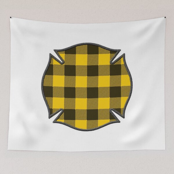 Item preview, Cool Yellow Black Plaid Firefighter Maltese Cross Cute Funny loves Hunting Fishing designed and sold by Thinline Fire Police EMS.