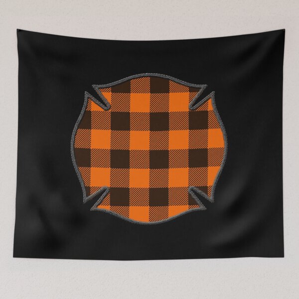 Item preview, Cool Orange Black Plaid Firefighter Maltese Cross Cute Funny loves Hunting Fishing designed and sold by Thinline Fire Police EMS.
