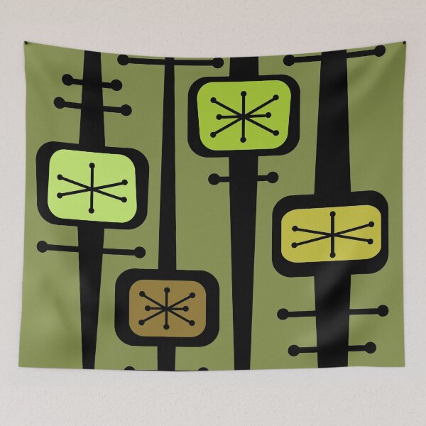 Item preview, Atomic Space Age Geométrico Verde lima Oliva designed and sold by thepixelgarden.