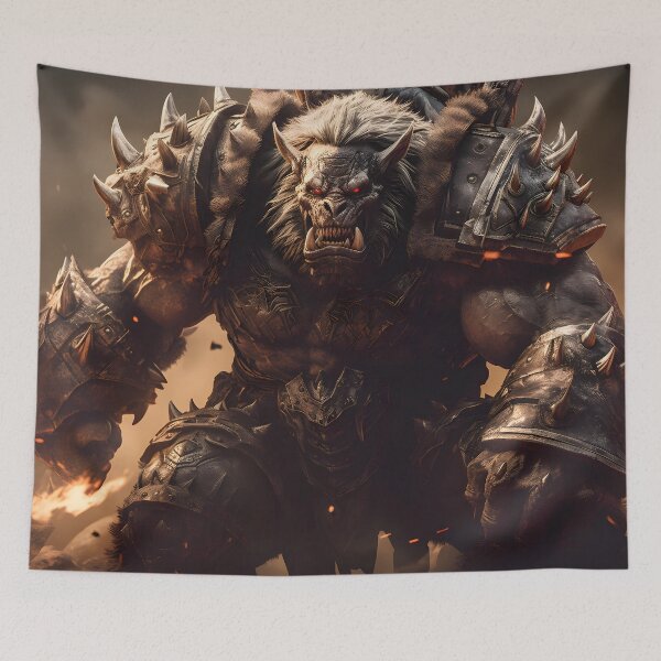 Item preview, Hyper-corpulent leader of cannibal orcs with spiked armor, sharp teeth, and horns after an infernal battle designed and sold by SingularityGeek.