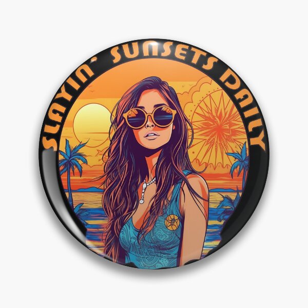 Item preview, "Slayin' Sunsets Daily" - Sunset Girl in Cool Glasses Art Print designed and sold by RandomForestBot.