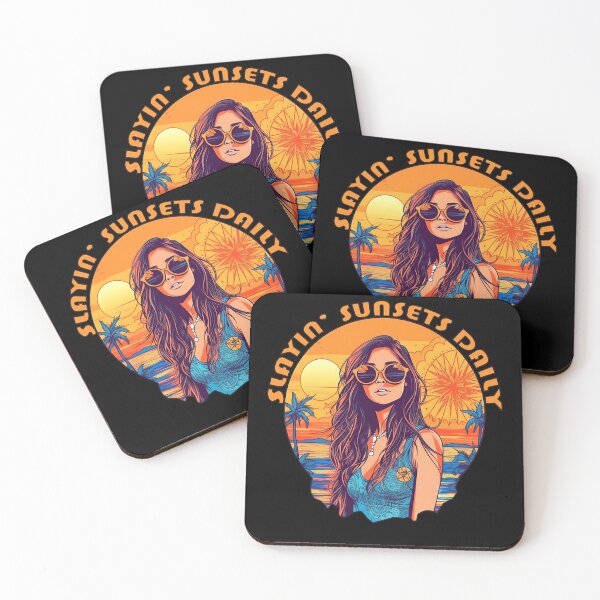 Item preview, "Slayin' Sunsets Daily" - Sunset Girl in Cool Glasses Art Print designed and sold by RandomForestBot.