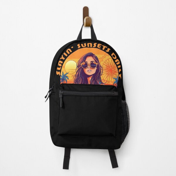Item preview, "Slayin' Sunsets Daily" - Sunset Girl in Cool Glasses Art Print designed and sold by RandomForestBot.