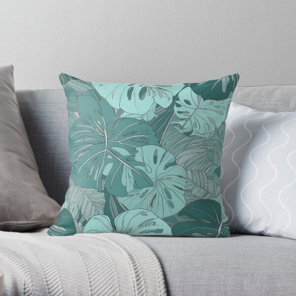 Monstera Leaves Pattern - Bold Outlines and Flat Colors Throw Pillow