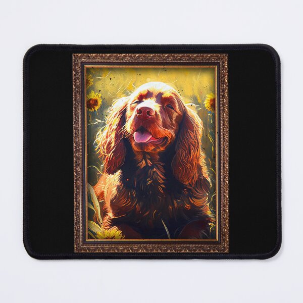 Artikelvorschau, Sussex Spaniel Sunflower Painting Adorable Dog entworfen und verkauft von rafaeltto.