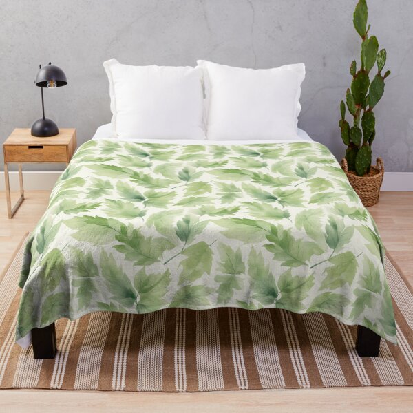 Botanical Delight - A Drawing of Leaves on a White Background Throw Blanket